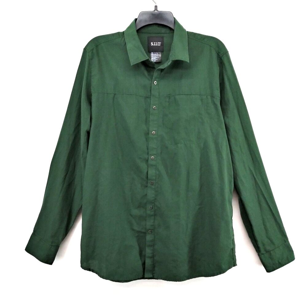 5.11 Tactical Shirt Mens Size M Green Long Sleeve Snap Button Up Hunting Fishing
